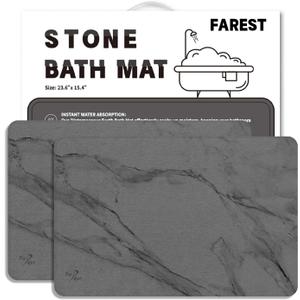 1 Pack Stone Bath Mat, Diatomaceous Earth Shower Mat, Fast-Drying Stone Bathroom Floor Mat, Absorbent Non-Slip Diatomite Mats for Bathtub, Grey Marble