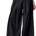 THWEI Men's Baggy Wide Leg Pants Zipper Fly Pleated Trousers Casual Dress Pants with Pocket (Black, XL)