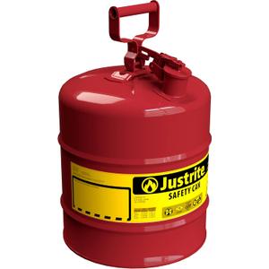 Justrite 5 Gallon Type I Red Safety Gas Can for Gasoline with Flame Arrester and Self-Closing Lid, Made in the USA, Galvanized Steel Flammable Storage Can, 7150100