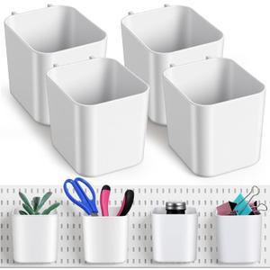 4Pack Pegboard Accessories, Pegboard Cups with Hooks 2.9 x 3.5 x 3.2 Inch Pegboard Bins Accessories Top Storage Containers Peg Board Organizer Cups for Kitchen/Workbench/Garage Wall