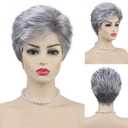 SEVENCOLORS Short Grey Silver Wigs for White Women Natural Layered Pixie Cut Wigs with Bangs Synthetic Short Gray Hair Wig for Older Women