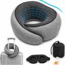 Travel Neck Pillow, Neck Support Pillow with Memory Foam, Breathable Skin Friendly Cover, Removable Washable Case, with Eye Mask Earplugs & Portable Storage Bag for Travel,Grey