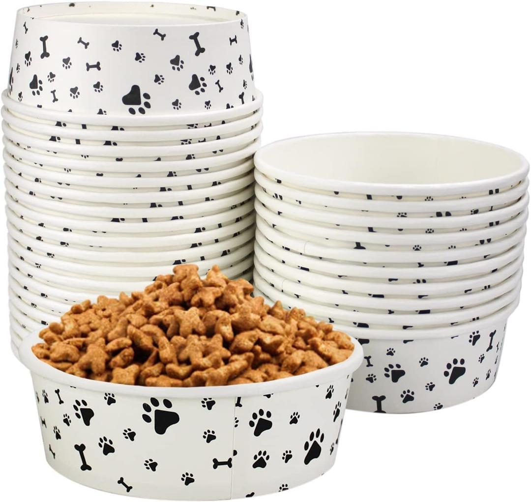 Disposable Dog Bowls - 30 Pcs 16 Ounces Paper Pet Bowls for Food and Water - Serving Tray Dishes for Small Medium Dogs Cats