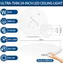 24 Inch Large Led Flush Mount Ceiling Light Fixture, Ultra Thin, Dimmable, 3000K/4500K/6000K, 48W, 4800LM, Modern, White, for Bedroom, Kitchen, Dining Room, Living Room, Home Office, Laundry Room