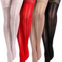 Bencailor Shiny Thigh High Stockings Oil Silicone Lace Top Sheer Tights Over Knee Stockings for Women (Large, Black, Red, Brown, White)