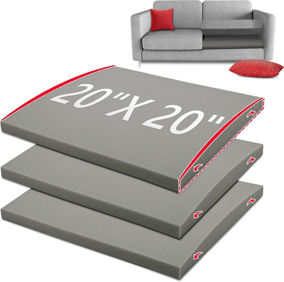 HAVARGO Couch Cushion Support for Sagging Seat 20X20X2 Inches Couch Supports for Sagging Cushions, High Density Foam Sofa Cushion Support with Anti Slip Mesh Fabric Light Grey Set of 3