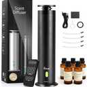 MQLMF Hotel Collection Diffuser Machine,Remote,Rechargeable,Included 5 Scent Oils,Whisper-Quiet,Aluminum,1500 Sq Ft,Waterless Diffuser - Black