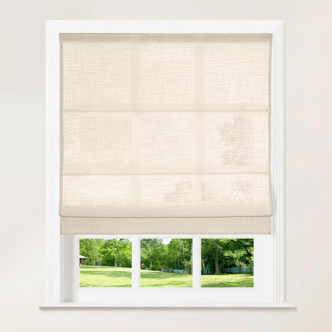 Lille Linen Roman Shades for Window,Cordless Roman Shades,Custom Washable Fabric Blinds for Window,Doors,French Doors,Kitchen Windows,1 Piece 
