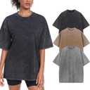 Womens Washed Vintage Oversized T-Shirt Casual Baggy Streetwear Boyfriend Tee Workout Short Sleeve Cotton Tops (XX-Large, Black +gray+ sand)