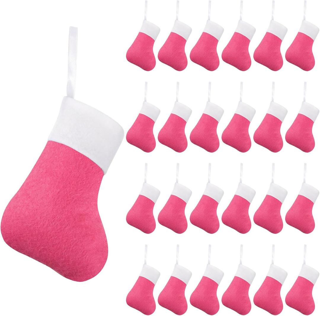 Seematn 50 Pcs Mini Christmas Stockings Small Christmas Stockings Bulk Xmas Tree Decorations for Office Colleague Gifts Church Charity Donate Decor, 5.9 x 3.2 Inch (Pink, White)