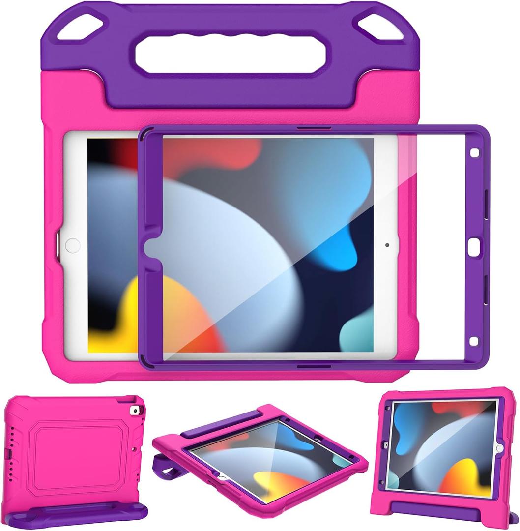 YIHE Kids Case for iPad 10.2 Inch 9th/8th/7th Generation 2021/2020/2019, iPad Pro 10.5 & iPad Air 3, Shockproof Handle Stand Kids Case with Screen Protector for iPad 10.2/10.5 Inch, Pink&Purple