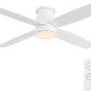 WINGBO 44 Inch Flush Mount DC Ceiling Fan with Lights and Remote, 4 Reversible Blades, Ultra Quiet 6-Speed DC Motor, Hugger Low Profile Indoor Ceiling Fan, White Finish