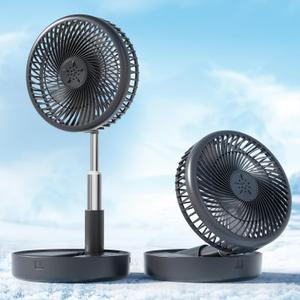 Primevolve Battery Operated Fan, Portable Rechargeable USB Floor Table Desk Fan with Adjustable Height, 4 Speed Settings Pedestal Fan for Bedroom Camping Travel, Black 7.7"