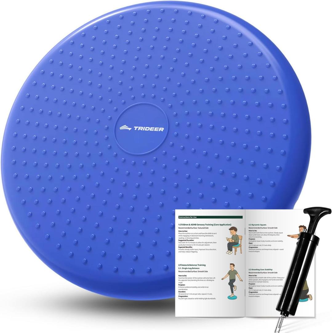 Trideer Wobble Cushion Core Balance Disc, Flexible Seating for Classroom Elementary, Wiggle Seat for Sensory Kids, Balance Pad with Inflation Pump (34CM Blue)