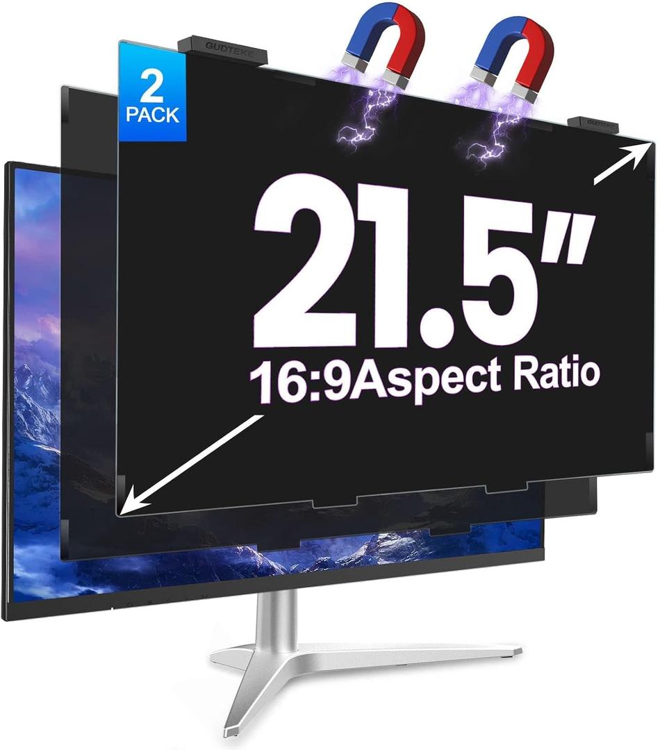 2Pack Magnetic 21.5 Inch Privacy Screen for Computer Monitor 16:9 Aspect Ratio, Hanging Removable Anti-Blue/Glare Protector Film, Anti Spy Desktop Security Private Filter 21.5in