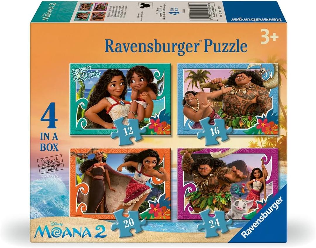 Ravensburger Moana 2 Jigsaw Puzzle Pack for Kids | 4 Puzzles with Increasing Piece Counts (12, 16, 20, 24 Pieces) | Challenge Grows with Child | Ideal Screen-Free Activity, 7.5 x 5.5