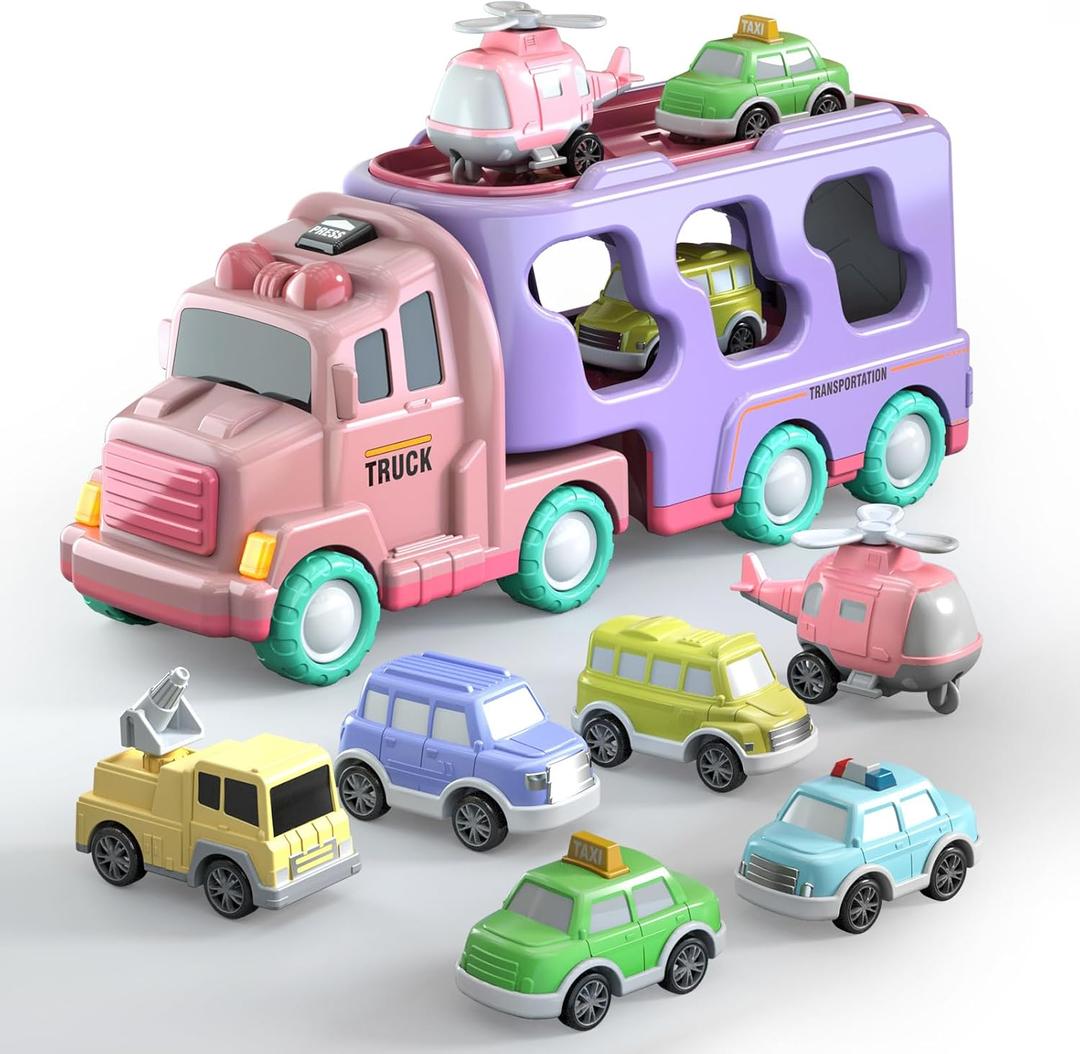 Beby Buty 7 in 1 Car Truck Toys for Toddlers, Truck Toys with Light Sound, Birthday Gifts for 3-5 Year Olds