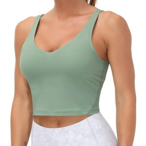 THE GYM PEOPLE Womens' Sports Bra Longline Wirefree Padded with Medium Support (Green, L)