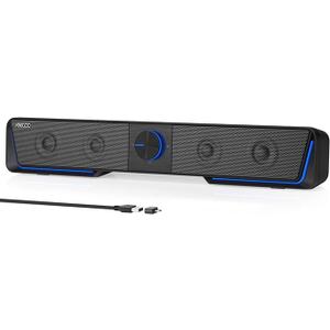 Jeecoo A40 PC Speakers Computer Sound Bar for Desktop Monitor Laptop, Stereo Sound with Vibrating Diaphragms, Touch-Control Flowing LED, Bluetooth & USB Input (Not 3.5mm Jack), Matte Black