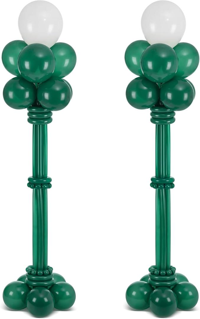 BalloStreet on Lamp Post Kit with Adjustable Metal Stand, 84 Balloons Included up to 81.5 Inches Tall, Dark Green & White Balloon Decoration for Birthday Party and Event Decor