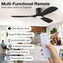 52 In Low Profile Ceiling Fans with Lights,Flush Mount,Black,Outdoor Indoor
