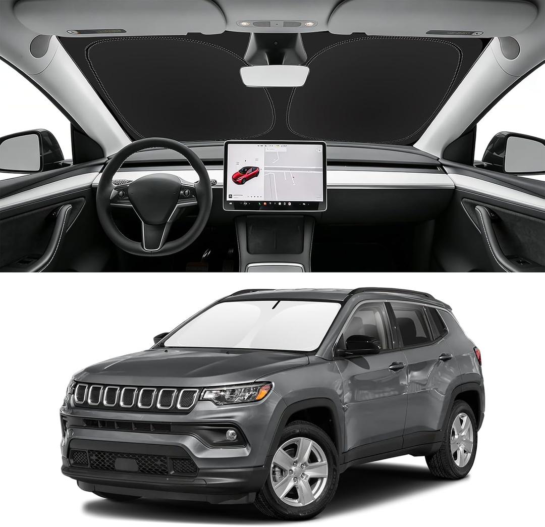 Custom Fit Windshield Sun Shade for Jeep Compass 2017-2025, Blocks UV & Heat, Front Window Sunshade Accessories, Easy Fold & Store Keep Your Car Cooler