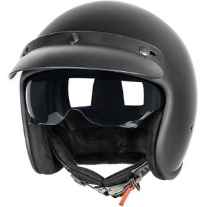 3/4 Open Face Retro Motorcycle Helmet Vespa Helmet Vintage Helmet for Vespa Motorbike Casco, Moped, Cruiser, Bobber, and Chopper - DOT Approved (Large, Matte Black)