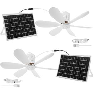 2 Set Portable Solar Ceiling Fan Kit 15w Monocrystalline Solar Panel USB Hanging Ceiling Fan with On/Off Button for Patio Camping Tent Chicken Coop Greenhouse Shed
