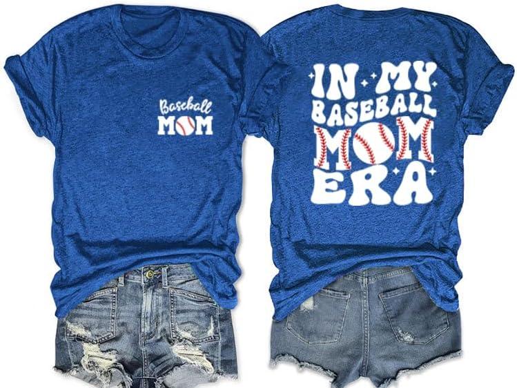 Baseball Mama Shirts for Women in My Baseball Mom Era Graphic Tee Game Day Baller Mommy Top (Blue), Medium