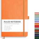 RETTACY Lined Journal Notebook, 192 Numbered Pages, A5 Medium Size (5.7'' x 8.3''), for Men & Women, Journaling, Writing, Work & Office, Leather Hardcover, 100 GSM Thick Paper (Orange)