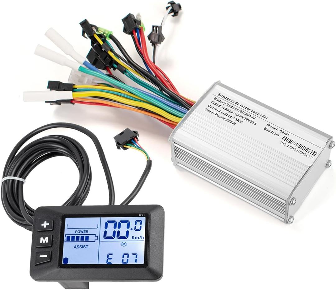 24V 36V 48V Electric Bike Controller Kit 17A 350W Brushless Motor Controller and Ebike LCD Display Electric Scooter Controller Electric Bicycle Speed Controller with Ebike Screen BLDC Controller