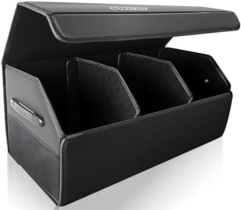 CUZIKUP Car Trunk Organizer for SUV Sedan,Extra Large,Premium PU Leather Foldable Cargo Storage Box with Magnetic Lid,Multi-Compartment Collapsible Trunk Organizers (Black)