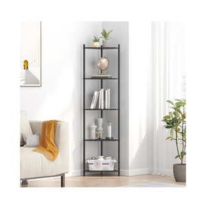 Wisuce Corner Shelf Stand  5 Tier Black Bamboo Small Corner Bookshelf for Office Kitchen Bedroom Plant Stand Living Room Decor Small Space