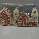 Retisee 1 Set Christmas Gingerbread House Decorations Foldable Christmas Gingerbreads House with LED Light and 2 Pcs Tree Xmas Village Home Decor Gift for Party (Gingerbread, Yellow)
