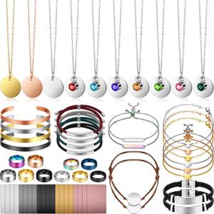 Otuuz 60 Pcs Metal Laser Engraving Materials Jewelry Bulk Making Engraving Accessories Set Thanksgiving Christmas Gift for Crafting Laser Engravers Stainless Steel Necklace Pendant Bracelet Ring Card