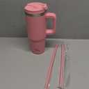 Konokyo 30 oz Tumbler with Handle and 2 Straws,2 in 1 Lid Insulated Water Bottle Stainless Steel Travel Coffee Mug,Pink