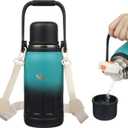 Insulated Water Bottle with Handle and Strap,Vacuum Travel Tumbler with Cup Lid,Thermo Coffee Cup for Hot Cold Drinks 27 OZ,TealBlack