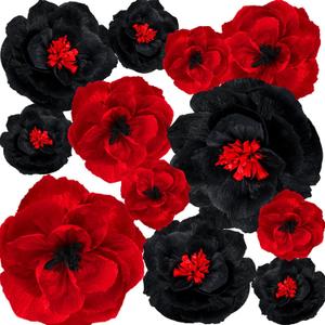 Giant Paper Flowers Artificial Paper Flower Decorations for Wedding Graduation Bridal Shower Birthday Handcrafted Wall Backdrop Table Centerpieces Party Supplies(Red and Black,12 Pcs)