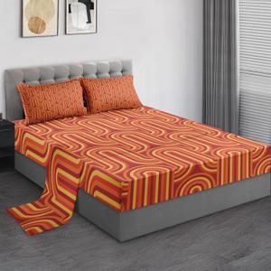 Full Size Bed Sheet Sets, 70S Vintage Geometric Soft Microfiber 4 Pcs Bedding Sets for Kids and Adults Bedroom Bed Decor, Mid Century Yellow Flat, Fitted Sheet and 2 Pillowcases (Medieval Geometry 2)