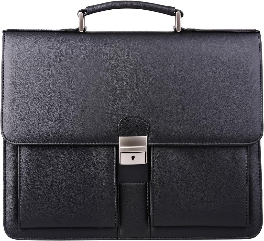 Jack&Chris Mens New PU Leather Attache Briefcase Traditional Messenger Lawyer Bag, MBYX015 (Black)