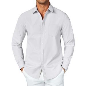COOFANDY Men's Button Down Long Sleeve Shirt Casual Untucked Dress Shirt Regular Fit Wedding Shirts (X-Large, White)