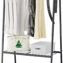 Buzowruil Metal Small Clothes Rack,Clothing Garment Rack with Double Layer Shelf for Clothes,Dress, Shoes,Black