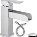 Waterfall Bathroom Sink Faucets 1 Hole, Chrome Brass Bathroom Faucet Single Handle, Lead-Free Vessel Sink Faucet for RV Lavatory Vanity, Pop-up Drain & Supply Hoses Assembly, MP101CP