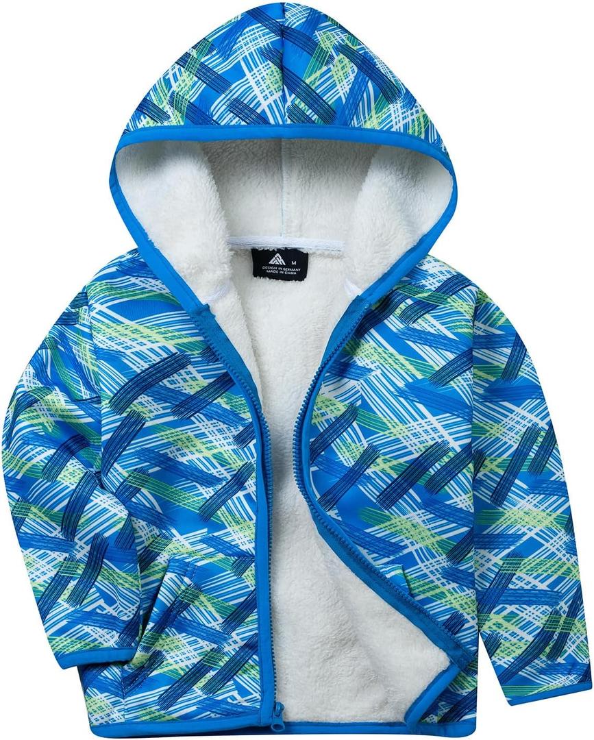 JACKETOWN Boys Girls Hoodie Sweatshirt Toddler Zip Up Fleece Sherpa Lined Jacket Thick Warm School Hooded Outerwear (5-6 Years, Light Bluegeometry)