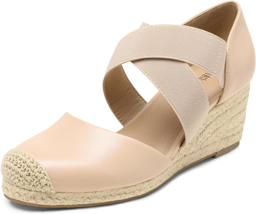 DREAM PAIRS Womens Close Toe Espadrilles Platform Slip on Elastic Criss Cross Straps Dressy Wedges Sandals (8.5, Nude) DREAM PAIRS Womens Close Toe Espadrilles Platform Slip on Elastic Criss Cross Straps Dressy Wedges Sandals (8.5, Nude)