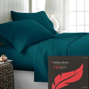 Ashton Sheets King Sheets Set Egyptian Cotton - 1000 Thread Count 4 PC Egyptian Cotton Sheets King Size, Luxury Sheets King Size, Cooling High Thread Count Deep Pocket Sheets, Fits Upto 18" - Teal