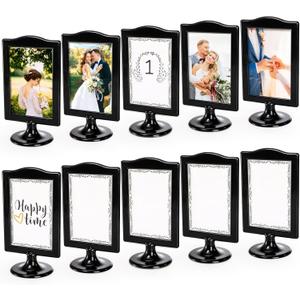 Lawei 10 Pack Double Sided Standing Picture Frames, 4x6 Inch Plastic Pedestal Photo Frame Bulk, Two Sided Vertical Picture Holder with Inserts & Base, Black Display Frame for Wedding Table Number Menu