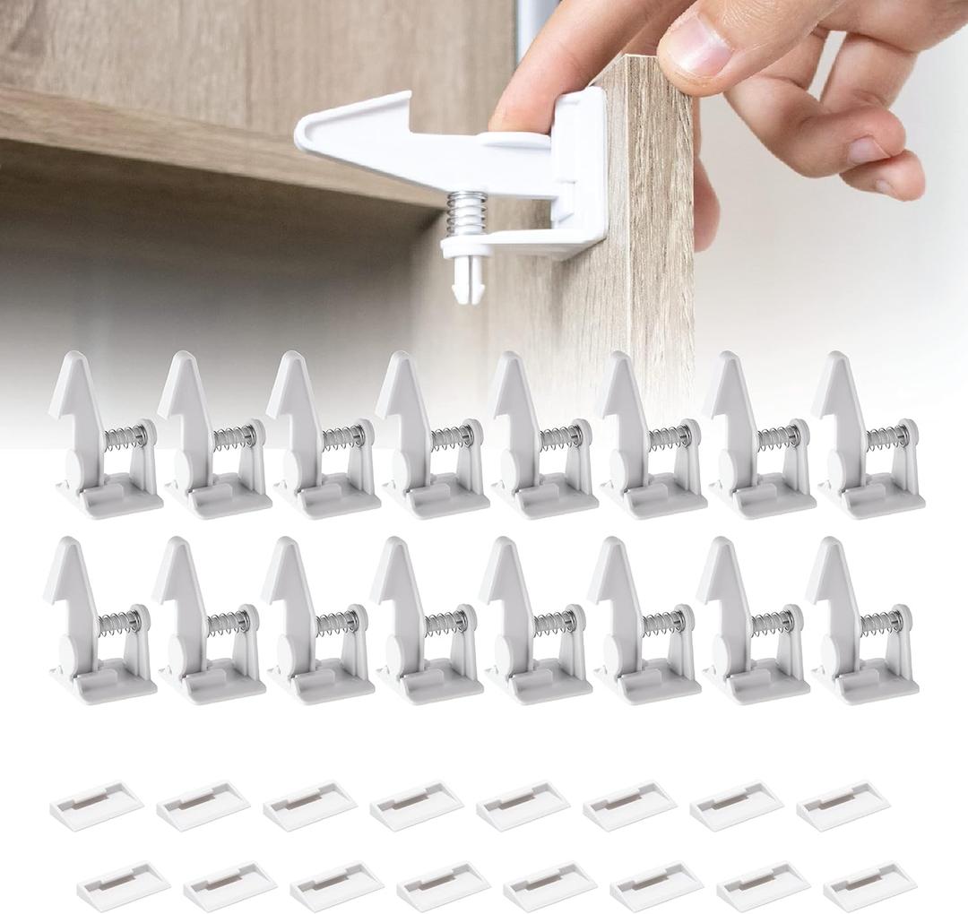 Inaya 16-Pack Cabinet Locks (Standard Length), Child Safety Latches - Baby Proofing Cabinets and Drawer Locks - 3M Adhesive - No Drilling & No Tools Required - Child Proof Your Home