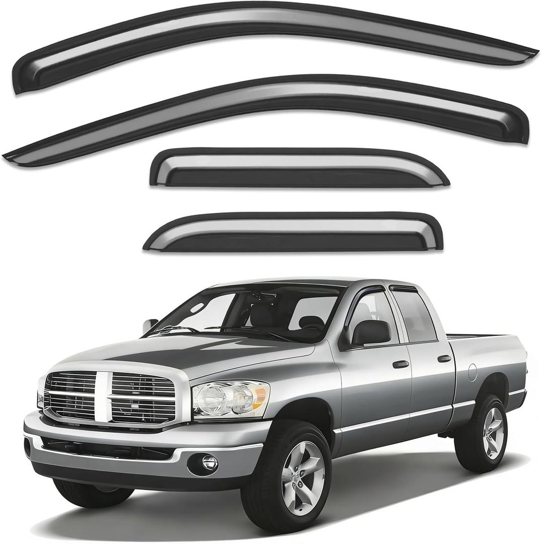 Out-Channel Window Rain Guards Fit for 2002-2008 Dodge Ram 1500 Quad Cab/Extended Cab, Window Vent Visors Wind Deflector Vent Shades for 03-09 Dodge Ram 2500 3500 Extended Cab