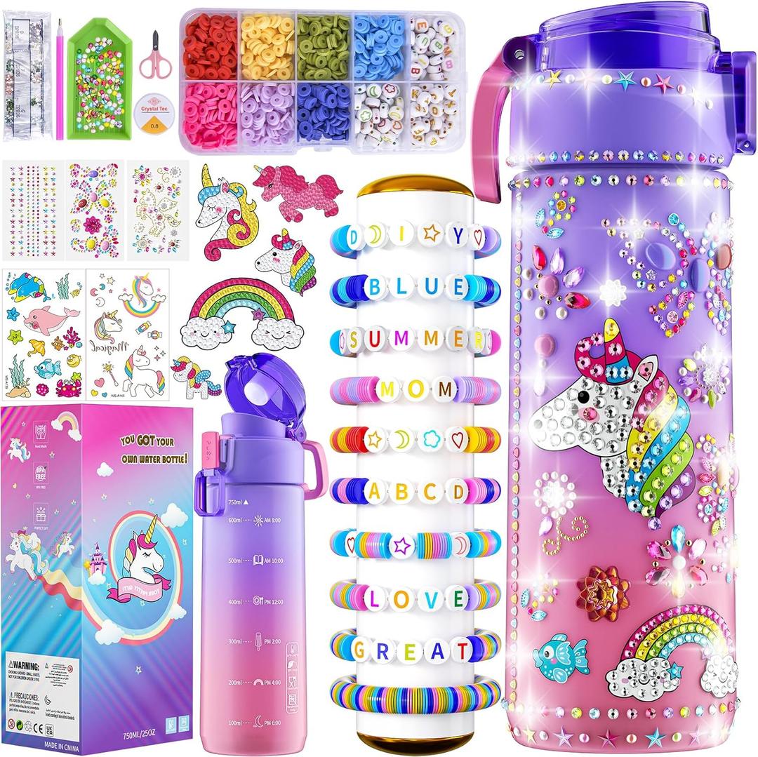 BOOH Gifts for Girls 4-12, Decorate Your Own Water Bottle Kits for Girls, Unicorn Diamond Painting Toys & Friendship Bracelet Kit, Fun Arts Crafts for Kids Birthday Gifts Toys for Kids